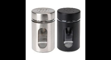 Excellent Houseware Peper- en Zoutstrooier set - glas - zwart en zilver - 94 ml