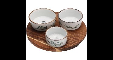 Excellent Houseware serveer schaaltjes op plateau - 3x stuks - Dia 21 cm - aardewerk - wit