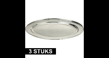 Excellent Houseware serveerschaal/barbecueschaal - 3x - 35 x 21 cm - RVS