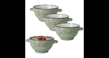 Excellent Houseware soepkom gres - 4x - lichtgroen - porselein - D14 cm - serveer/snackschaaltje