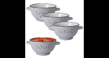 Excellent Houseware soepkom gres - 6x - lichtgrijs - porselein - D16 cm - serveer/snackschaaltje