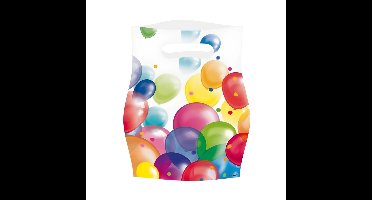 Feestzakjes met ballonnen opdruk - 8x - 16 x 23 cm - plastic - uitdeelzakjes - traktaties