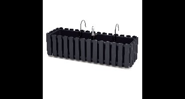 Fence-look plantenbak/bloembak - kunststof - 58 x 18 x 16 cm - antraciet - hangend