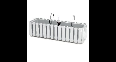 Fence-look plantenbak/bloembak - kunststof - 58 x 18 x 16 cm - wit - hangend
