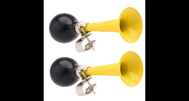 Fiets toeter - 2x - metaal - geel - Kinderen - Kinderfiets - luchthoorn - retro knijptoeter