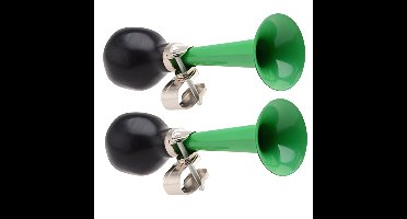 Fiets toeter - 2x - metaal - groen - Kinderen - Kinderfiets - luchthoorn - retro knijptoeter