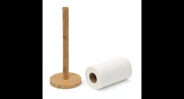 Five keukenrolhouder - 1x - naturel - 12,5 x 32 cm - bamboe hout - Keukenpapier houder