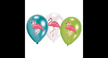 Flamingo ballonnen - 6x st - 27 cm - vogels/hawaii thema print - versieringen