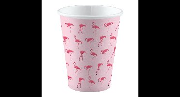 Flamingo party bekertjes - 8x stuks - 250 ml - karton - feestbekertjes - verjaardag/kinderfeest