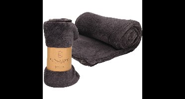 Fleece dekens/plaids - 2x - antraciet - 125 x 150 cm