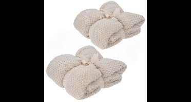 Fleece dekens/plaids - 2x - creme - 130 x 170 cm
