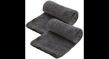 Fleece dekens/plaids - 2x - donkergrijs - 125 x 150 cm