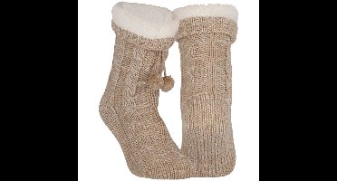 Fleece huissokken/slofsokken - kinderen - beige - warme voering - comfortabel - gebereid