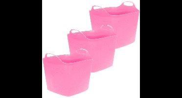 Flexibele emmer - 3x - roze - 25 liter - kunststof - vierkant - 35 x 38 cm