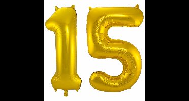 Folat Folie ballonnen - 15 jaar cijfer - goud - 86 cm - leeftijd feestartikelen - versiering