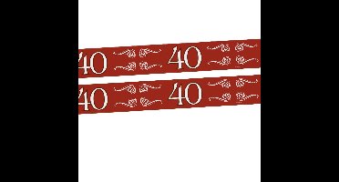 Folat Verjaardag/jubileum markeerlint - 2x - 40 jaar - 15 meter - rood - afzetlint