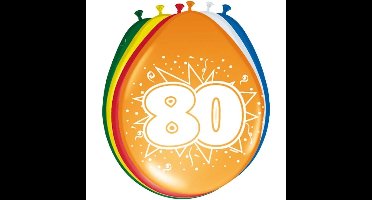 Folat Verjaardag leeftijd ballonnen - 80 jaar - 8x stuks - mix kleuren - feestartikelen/versiering