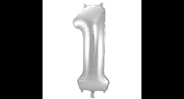 Folat Verjaardag Leeftijd folieballon - 1 jaar - zilver - 86 cm - cijferballon groot