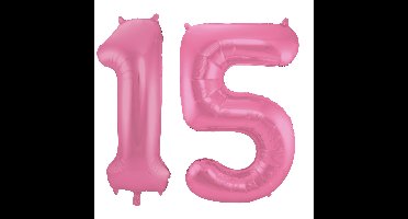 Folat Verjaardag Leeftijd folieballon - 15 jaar - roze - 86 cm - cijferballon groot