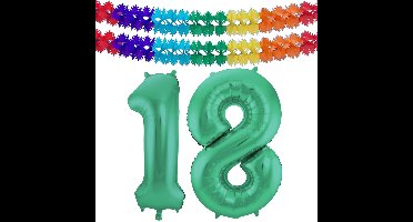 Folat Verjaardag Leeftijd folieballon - 18 jaar - groen - 86 cm - incl 2x slingers