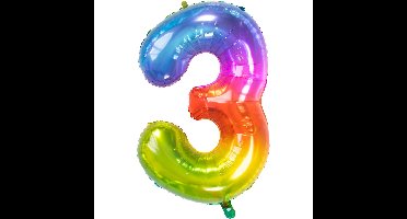 Folat Verjaardag Leeftijd folieballon - 3 jaar - multi kleur - 86 cm - cijferballon groot