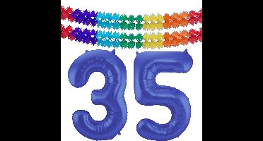 Folat Verjaardag Leeftijd folieballon - 35 jaar - blauw - 86 cm - incl 2x slingers