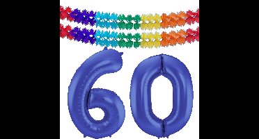 Folat Verjaardag Leeftijd folieballon - 60 jaar - blauw - 86 cm - incl 2x slingers