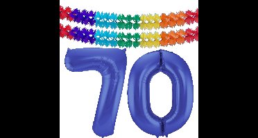 Folat Verjaardag Leeftijd folieballon - 70 jaar - blauw - 86 cm - incl 2x slingers