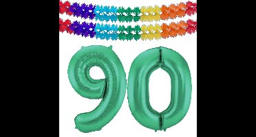 Folat Verjaardag Leeftijd folieballon - 90 jaar - groen - 86 cm - incl 2x slingers