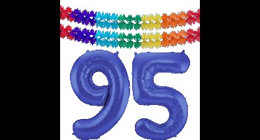Folat Verjaardag Leeftijd folieballon - 95 jaar - blauw - 86 cm - incl 2x slingers