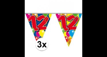 Folat Verjaardagsfeest vlaggen - 3x - 12 jaar - Leeftijd vlaggenlijn - kunststof - 10 meter