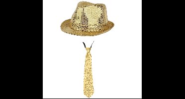 Folat Verkleedkleding set - hoed/stropdas - goud glitters - volwassenen - glitter and glamour thema