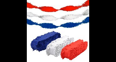 Folat versiering feest slingers - combi set - rood - wit - blauw - 24 meter - crepe papier