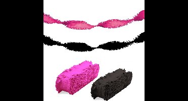 Folat versiering feest slingers - combi set - roze en zwart - 24 meter - crepe papier