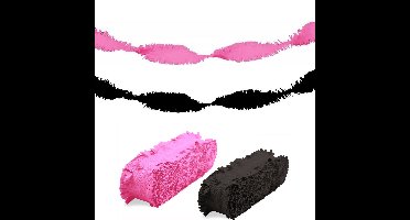 Folat versiering feest slingers - combi set - roze en zwart - 24 meter - crepe papier