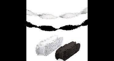 Folat versiering feest slingers - combi set - wit en zwart - 24 meter - crepe papier