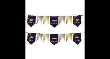 Folat Vlaggenlijn geslaagd - 2x - 6 meter - goud/zilver - papier - diploma examenfeest