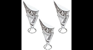 Frietzakhouders - 6x - met 80x frietzakjes - RVS/papier - 9 X 16 cm