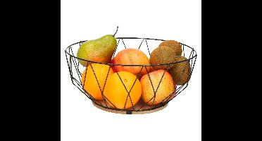 Fruitschaal/fruitmand rond zwart metaal/hout 28 cm