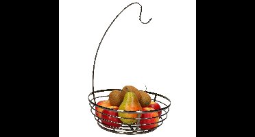 Fruitschaal met bananenhouder - metaal - D28 x H40 cm - zwart - rond