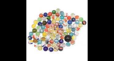 Gekleurde glazen knikkers mix in netje - 264x stuks - buitenspeelgoed - knikkeren