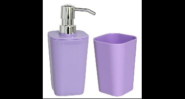 Gerim Zeeppompje/dispenser - kunststof - paars - incl. tandenborstelhouder