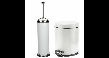 Gerimport Badkamer set - pedaalemmer 5L - toiletborstel - wit - toilet