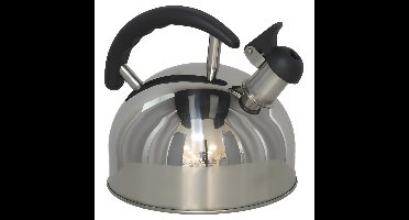 Gerimport Fluitketel / waterkoker - RVS - 2 liter - zilver / zwart - vakantie / camping