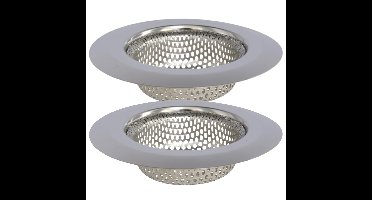 Gerimport gootsteen zeefje - 2x - D9 cm - zilver - metaal - wasbak - keukenaccessoires