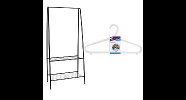 Gerimport - kledingrek - zwart - ijzer - incl. 8x kledinghangers kunststof