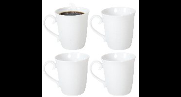 Gerimport Koffie / thee mok - sierlijk - 4x stuks - wit - 310 ml - mokken - keramiek