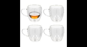 Gerimport Koffieglazen Plano - 12x - dubbelwandig - borosilicaatglas - 250 ml - H9 cm