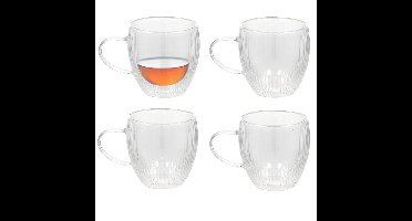 Gerimport Koffieglazen Stripes - 4x - dubbelwandig - theeglas - borosilicaatglas - 250 ml - H9 cm