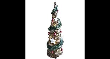Gerimport LED kegel/piramide kerstboom lamp - rotan - met decoratie - 60 cm